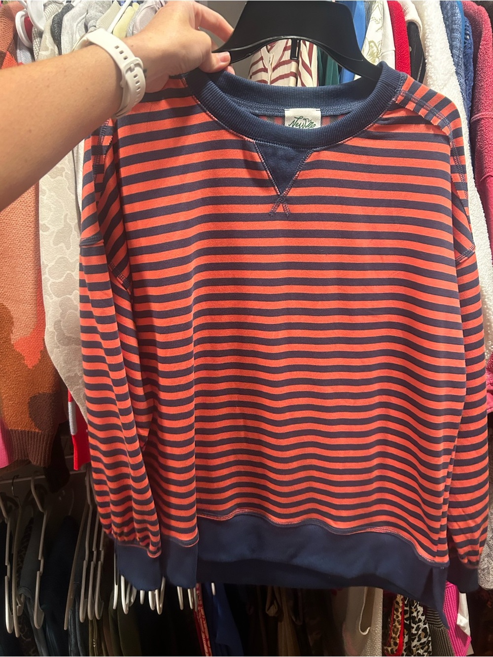 Striped Crewneck Sweatshirt - Coral & Navy